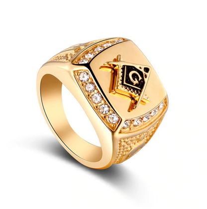 Gold Stainless Steel Freemason Ring Diamond Ring Masonic Jewelry Regalia Gift Working Tools Ring