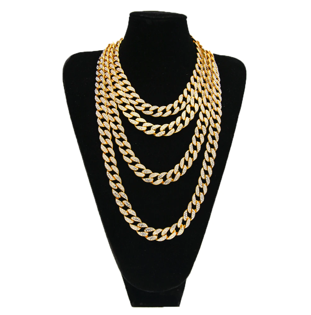 Miami Cuban Link Chain Necklace Bust Down Simulated Diamond Necklace Rapper Chain Bling Hip Hop Jewelry Gold Silver Color Metal Alloy