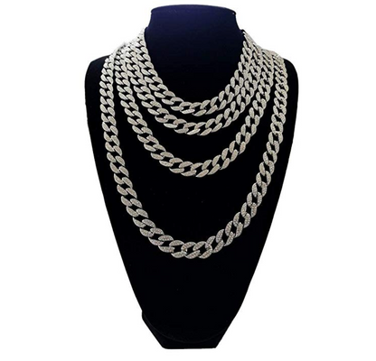 Silver Cuban Link Necklace Bust Down Crystal Jewelry Diamond Hip Hop Chain