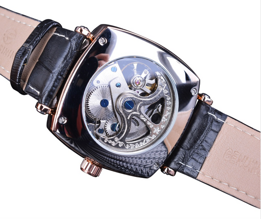 White Mechanical Skeleton Watch Business Luxury Dress Watch Leather Design
