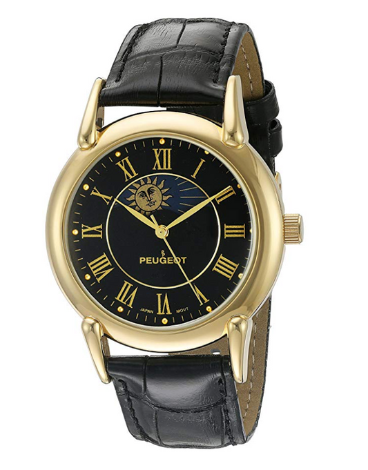 Celestial Sun Luxury Timepiece Moon Star Constellation Gold Watch Black Leather