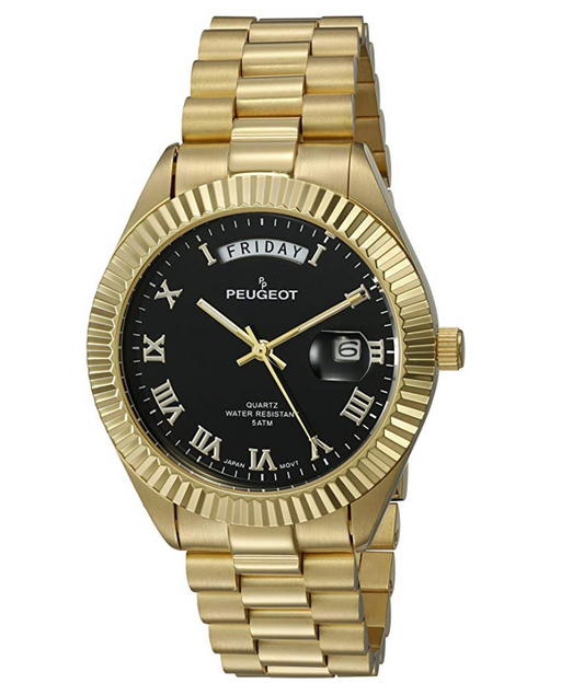 Black Face Gold Color Presidential Day Datejust Watch Quartz Roman Numeral Big Face Fluted Bezel Luxury