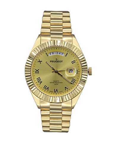 Gold Color Presidential Day Datejust Watch Quartz Roman Numeral Big Face Fluted Bezel Luxury Gift