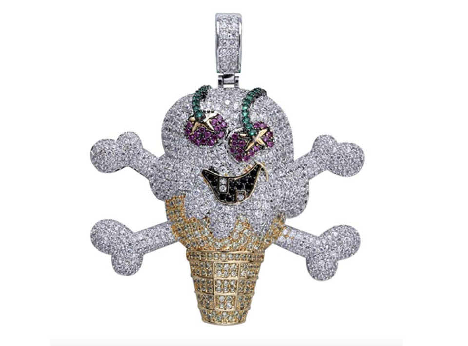 Zirconia Silver Bling Diamond Ice Cream Chain Iced Out Jewelry Emoji Necklace Icecream 24in