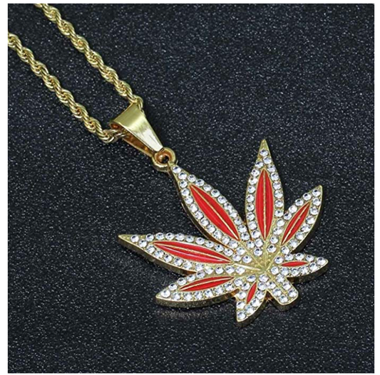 Green Leaf 420 Chain Weed Necklace Diamond Pendant Chain Supreme Necklace Hip Hop Bling 24in.