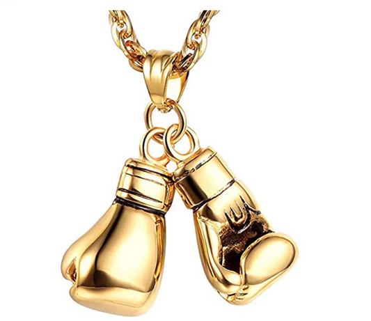 Boxing Gloves Necklace Silver Gold Stainless Steel Boxing Gloves Chain Fighter Boxing Jewelry 24in.
