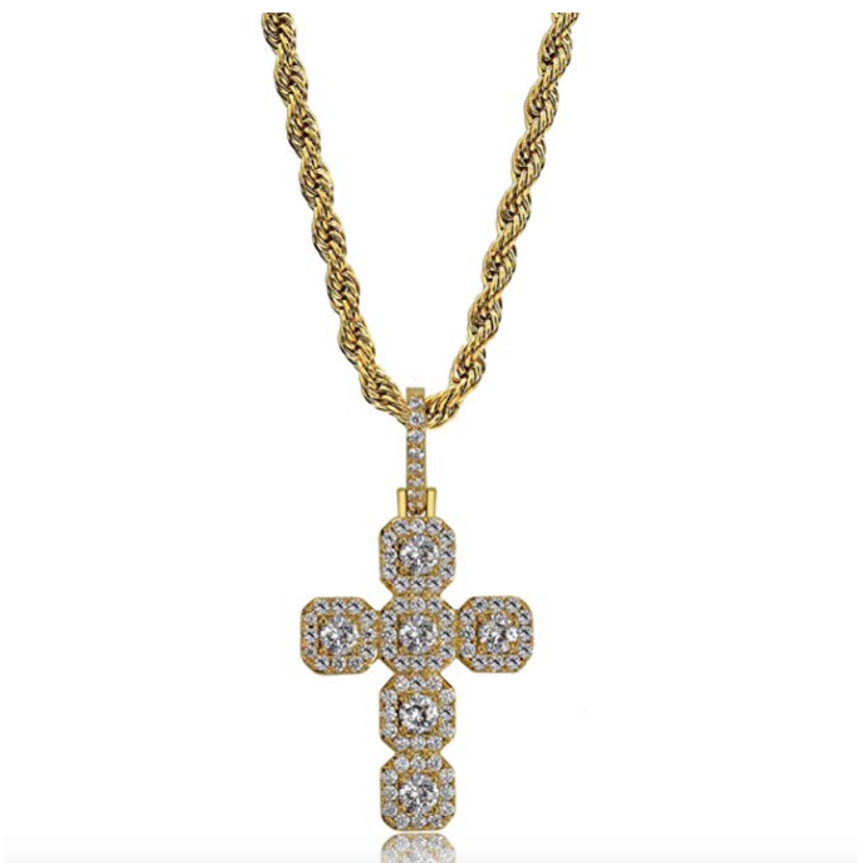Baguette Square Cross Diamond Pendant Men Cross Necklace Silver Jewelry Iced Out Baguette Gold