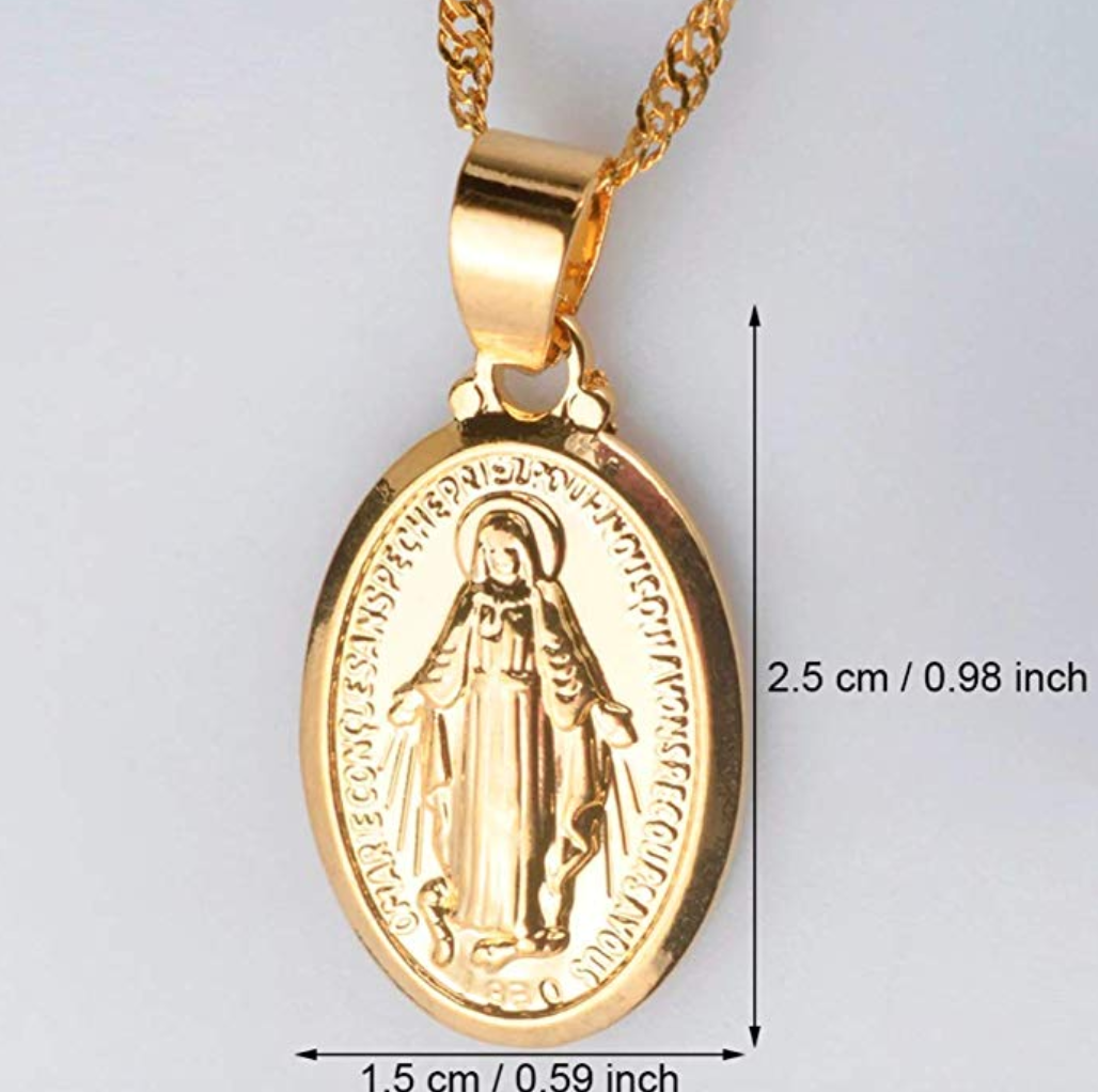 14k Gold Plated Mary Mother of Jesus Necklace Black Madonna Holy Catholic Christian Jewelry 24in