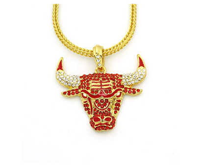 Black Gold Silver Chicago Bulls Head Chain Diamonds Gold Chicago Bulls NBA Team 24in