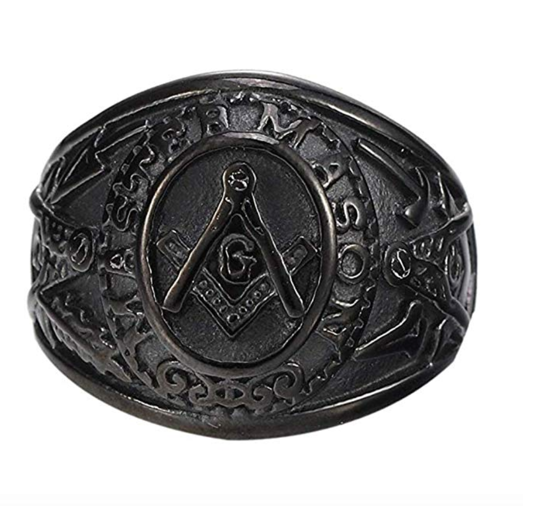Black Freemason Master Mason Ring Masonic Square & Compass G Ring Regalia Gift