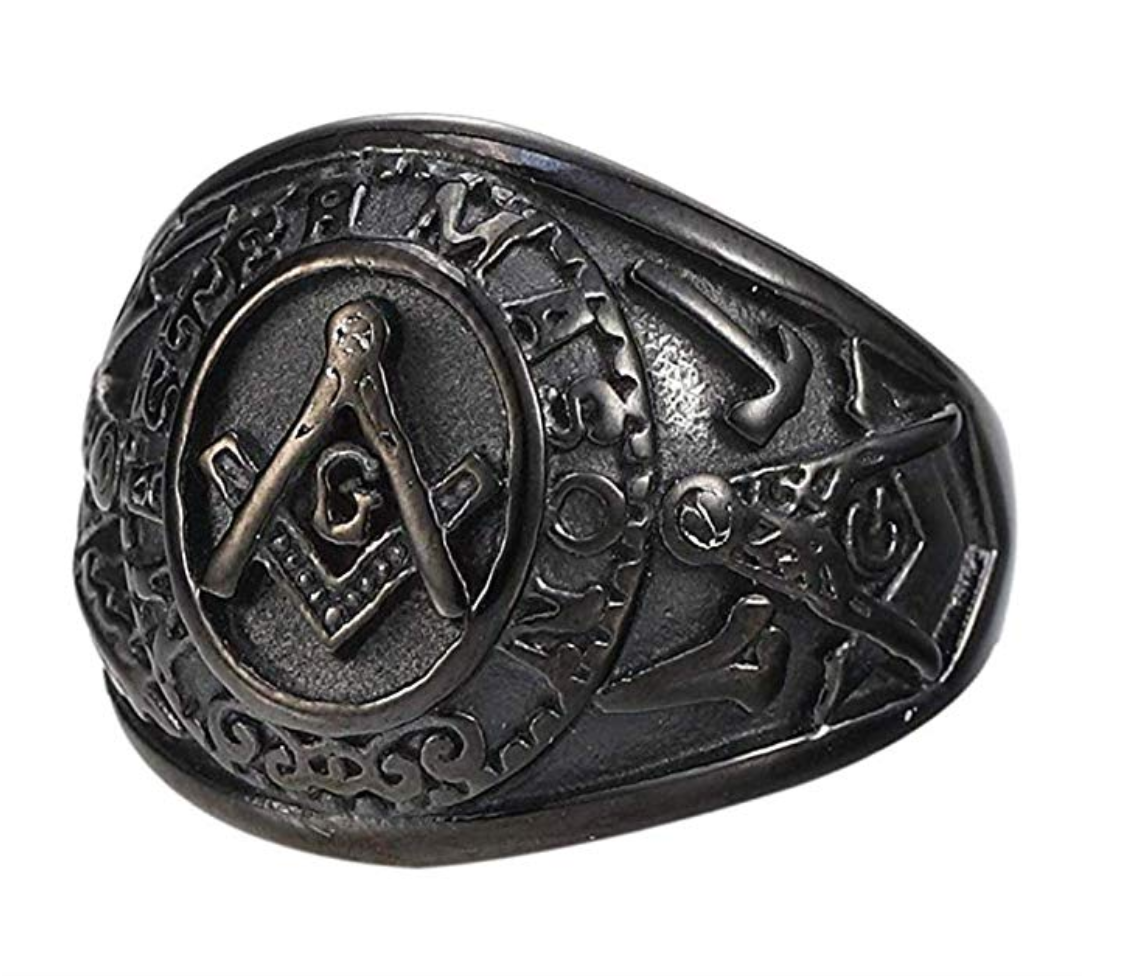 Black Freemason Master Mason Ring Masonic Square & Compass G Ring Regalia Gift