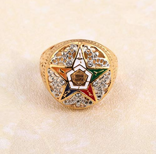 Gold Diamond Ring OES Masonic Gift Sisterhood Mason Jewelry Order of The Eastern Star