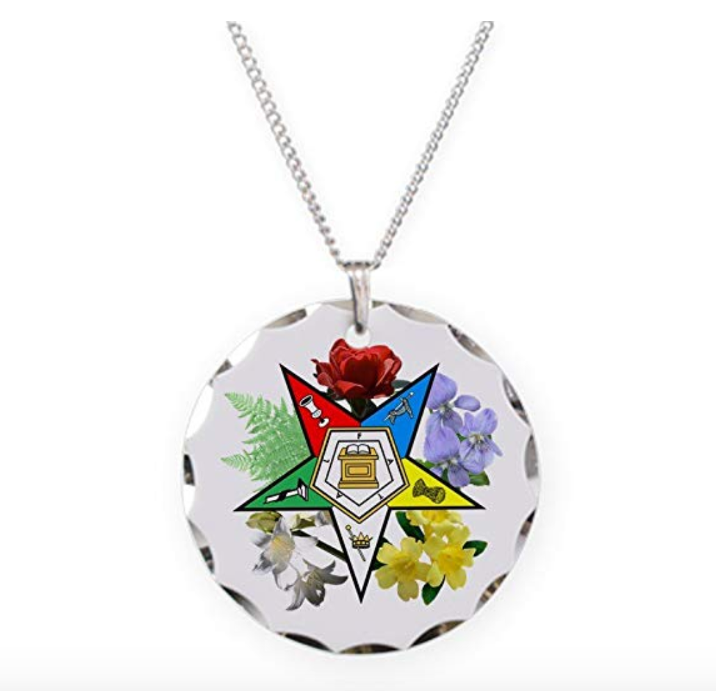 Flower Eastern Star Necklace Freemason OES Pendant Masonic Gift Silver Chain Sisterhood Floural