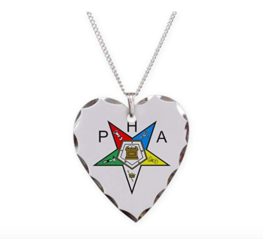 PHA Silver Heart Eastern Star Necklace Freemason OES Pendant Masonic Gift Chain Sisterhood