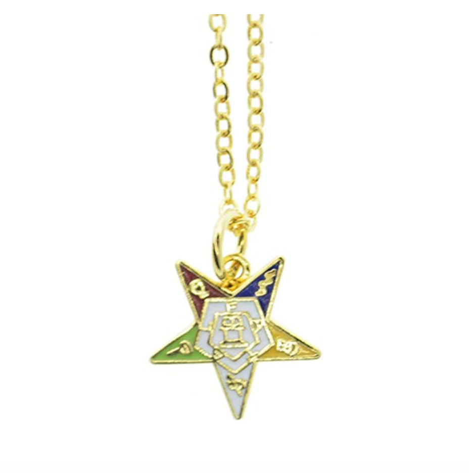 OES Pendant Masonic Gift Gold OES Chain Sisterhood Eastern Star Necklace Freemason 20in.