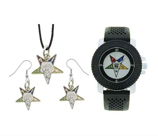 Order of The Eastern Star Women's Watch OES Gift Necklace Earrings Masonic Star Freemason Jewelry