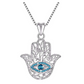 Silver Jewelry Blue Evil Eye Protection Fatima Necklace Hamsa Hand Muslim Lucky Charm Chain Islamic