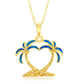 925 Sterling Silver Palm Tree Necklace Gold Opal Double Crystal Bahamas Jewelry Summer Beach Hawaii Topaz Blue Breeze Necklace Tropical Gift 20in.