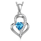 925 Sterling Silver 1/4 ct. Sapphire Blue Crystal Heart Diamond Silver Necklace Twist Design Jewelry Mothers Day Gift Anniversary Heart Chain 20in.