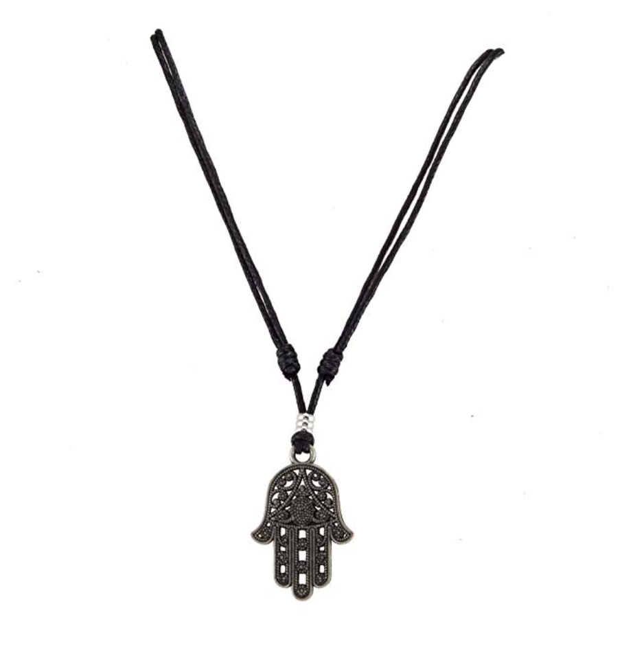 Black Hamsa Hand Fatima Necklace Evil Eye Lucky Charm Kabbalah Jewish Merkaba Jewelry Allah Muslim Adjustable Cord