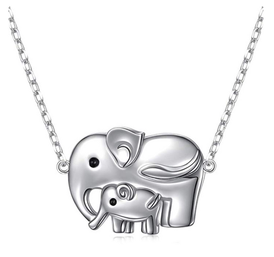 Elephant Baby Family Necklace Charm Jewelry Lucky Elephant Pendant Silver Color 20in.
