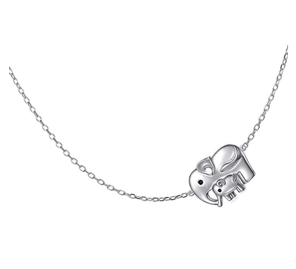 Elephant Baby Family Necklace Charm Jewelry Lucky Elephant Pendant Silver Color 20in.