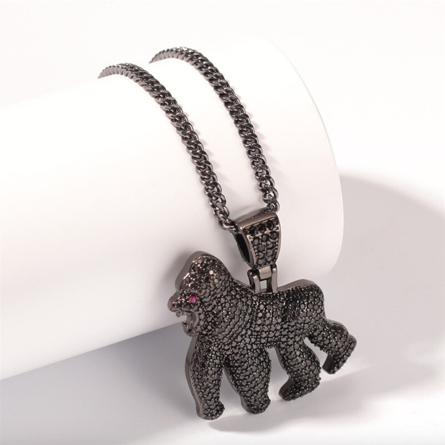 Gorilla Necklace Diamond Black Ape Chain Silver Hip Hop Bling Jewelry Monkey Gorilla Chain Gold Color Metal Alloy 24in.