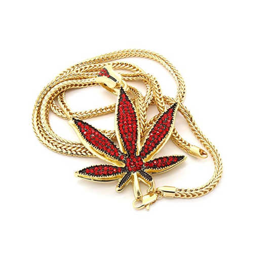 Red Leaf 420 Chain Weed Necklace Diamond Pendant Hip Hop Rapper Green Marihuana Chain Gold Silver Color Metal Alloy 24in