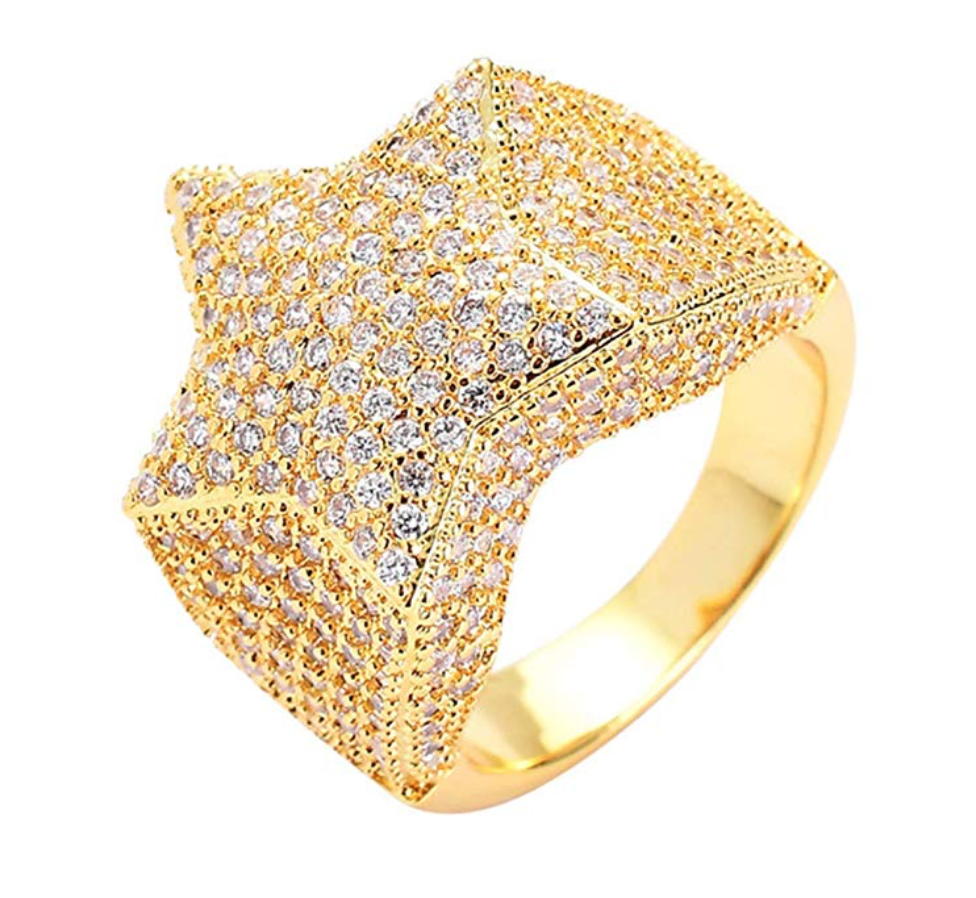 Star Ring Hip Hop Ring Gold Silver Tone Star Ring Simulated Diamond Ring