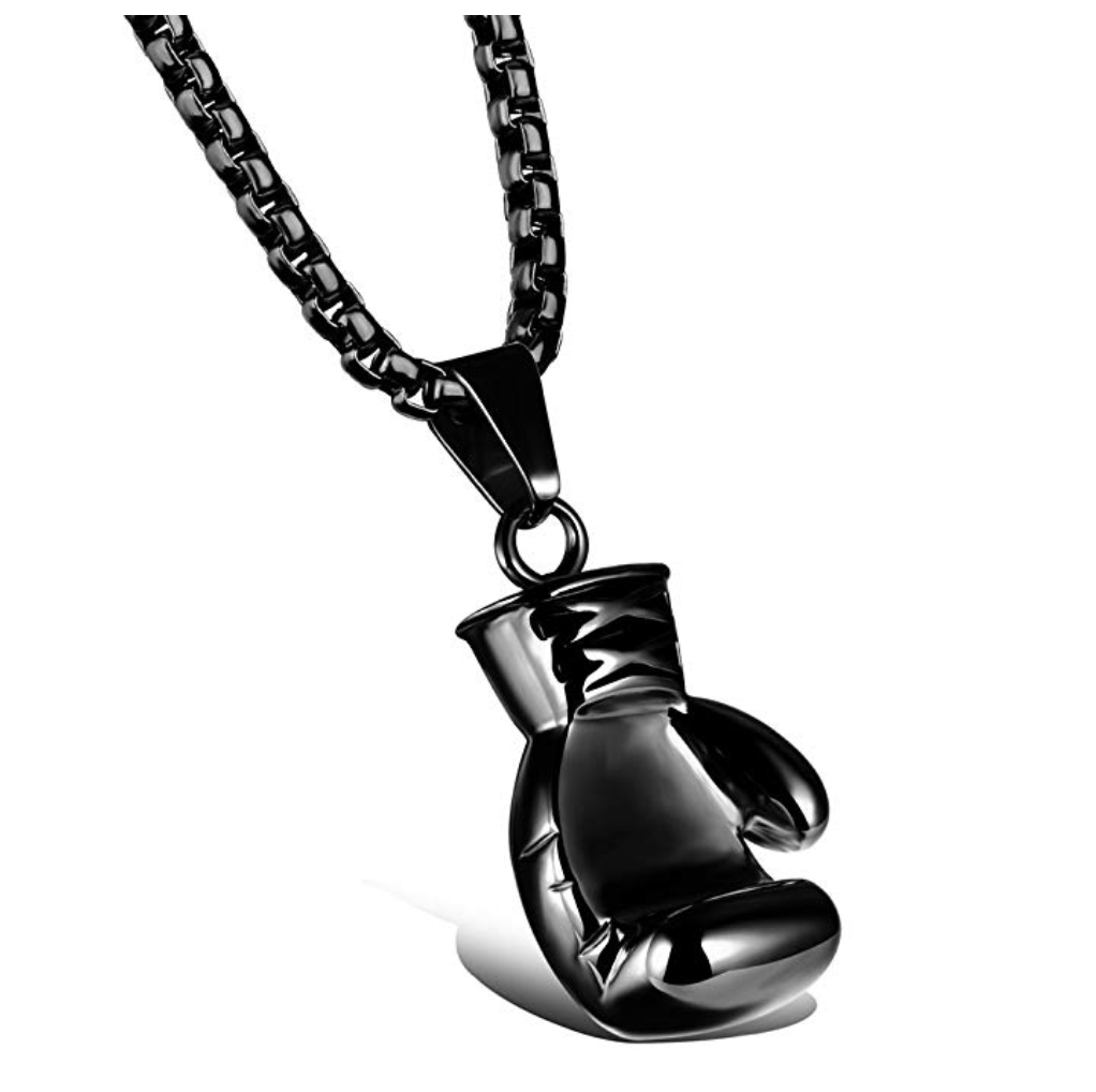 Boxing Gloves Chain Silver Color Metal Alloy Boxing Gloves Gold Necklace Boxing Jewelry Black Gloves 24in.