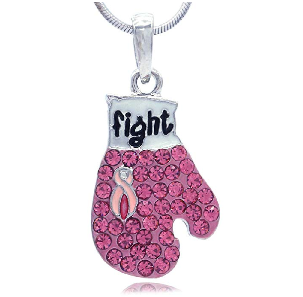 Pink Boxing Gloves Chain Breast Cancer Necklace Boxing Gloves Boxing Jewelry Women's Breast Cancer 20in.
