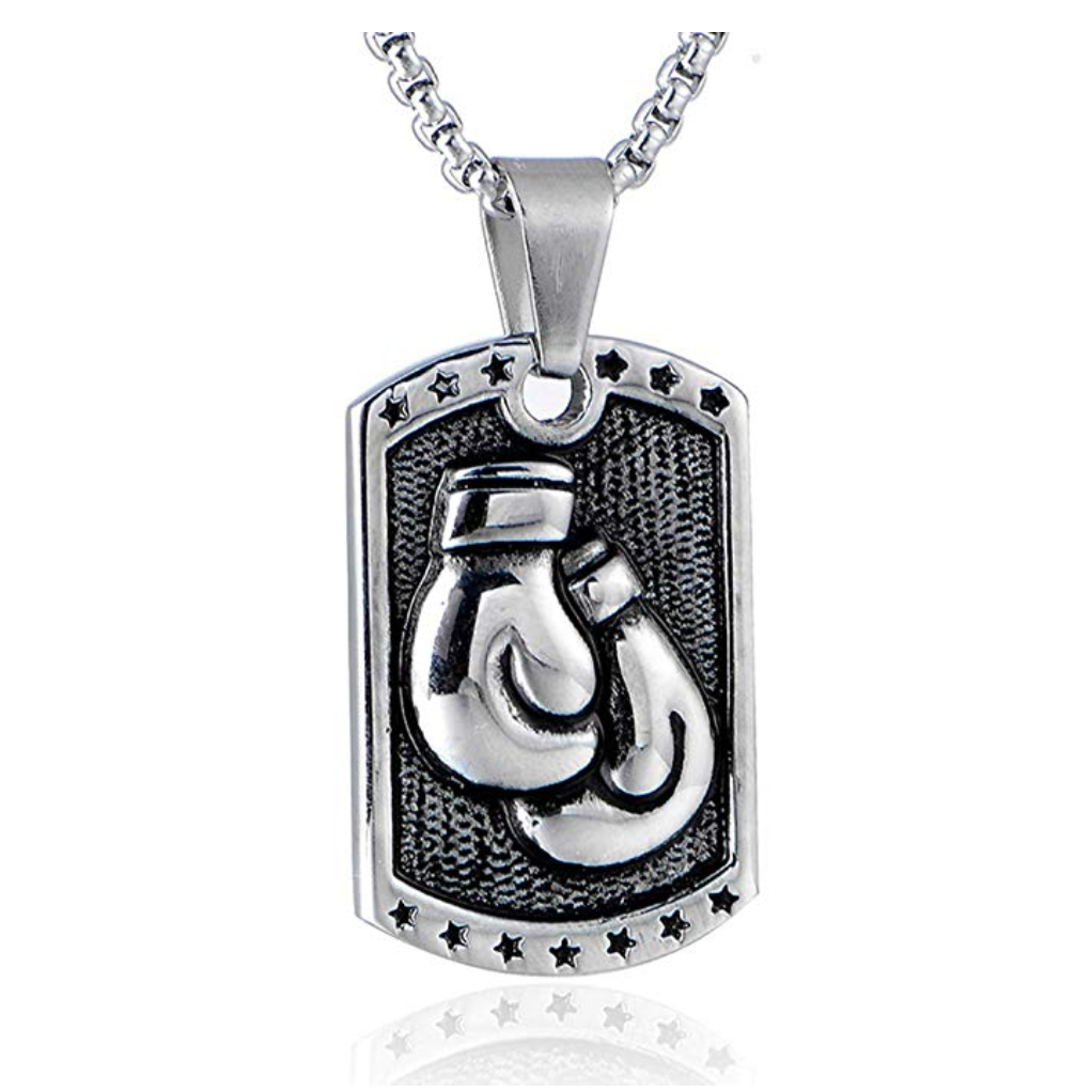 Dog Tag Boxing Glove Necklace Gold Silver Stainless Steel Boxing Gloves Silver Boxing Gloves Chain Boxing Jewelry Military Dog Tags 24in.