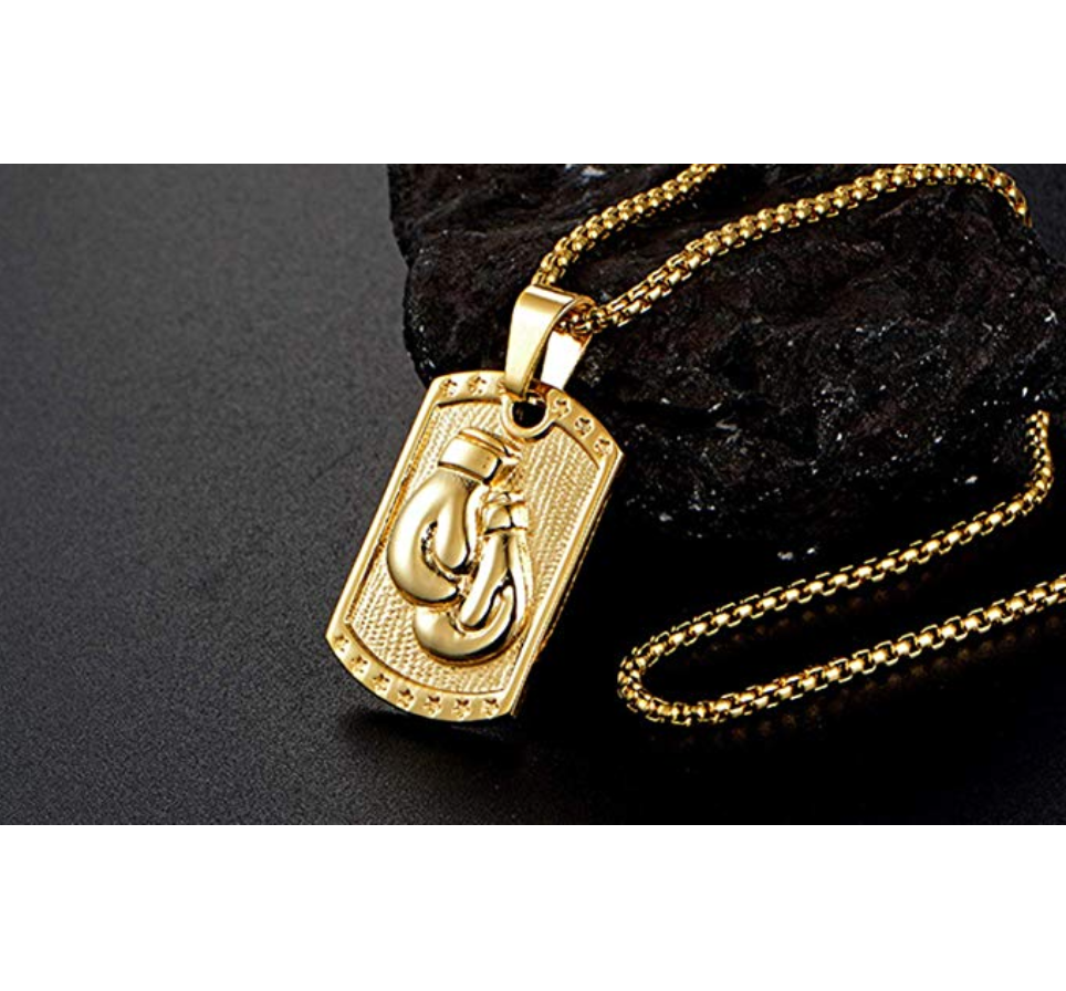 Dog Tag Boxing Glove Necklace Gold Silver Stainless Steel Boxing Gloves Silver Boxing Gloves Chain Boxing Jewelry Military Dog Tags 24in.