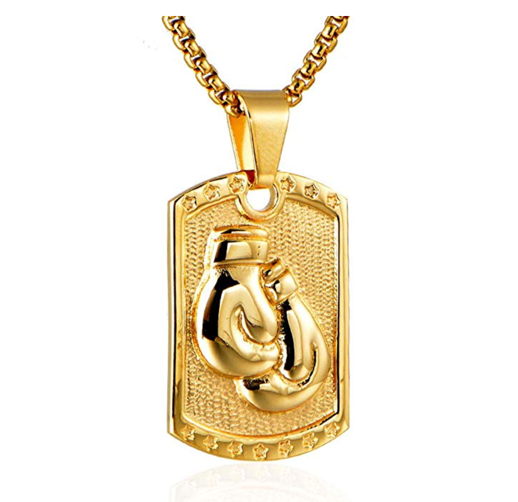 Real Solid 925 Sterling Silver Boxing Gloves Pendant Necklace Gold Mens  Boxer