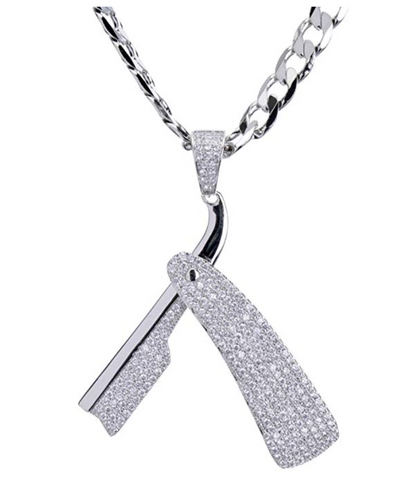 Simulated Diamond Razor Necklace Barber Jewelry Barbershop Chain Razor Blade Chain Barber Clippers Necklace Gold Silver Color Metal Alloy 24in