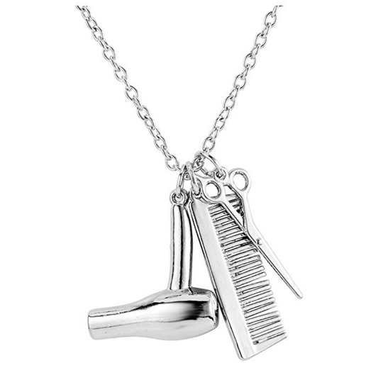 Hairstylist Silver Scissors Necklace Comb Cosmetologist Jewelry Hair Stylist Salon Hair Blow Dryer Chain