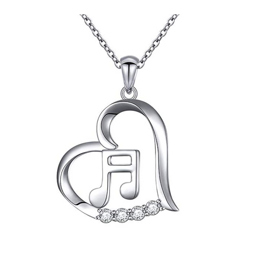 925 Sterling Silver 8th Note Heart Music Necklace Gold Musical Note Pendant Chain Singer Jewelry Gift 20in.