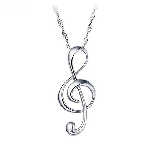 925 Sterling Silver Treble Clef Note Necklace Music Note Silver Charm Musician Jewelry Singer Gift 20in.