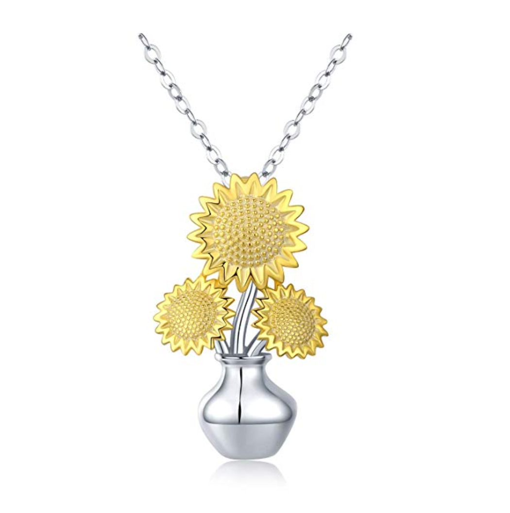 925 Sterling Silver Sunflower Necklace Flower Pendant Sunflower Jewelry Mother's Day Gift 20in.