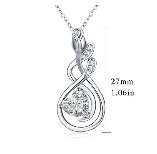 925 Sterling Silver Diamond Stud Heart Twist Pendant Necklace Charm Jewelry Mother's Day Anniversary Valentine Gift 20in.