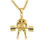 Strongman Gym Dumbbell Bodybuilding Necklace Exercise Workout Pendant Mr. Olympia Chain Gold Stainless Steel 24in.
