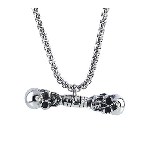 Skull Head Bodybuilding Chain Dumbbell Necklace Exercise Workout Pendant Chain Gym 24in.