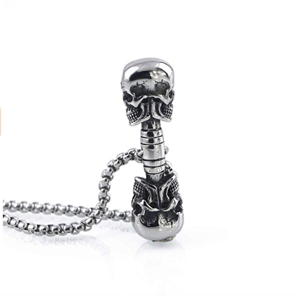Skull Head Bodybuilding Chain Dumbbell Necklace Exercise Workout Pendant Chain Gym 24in.