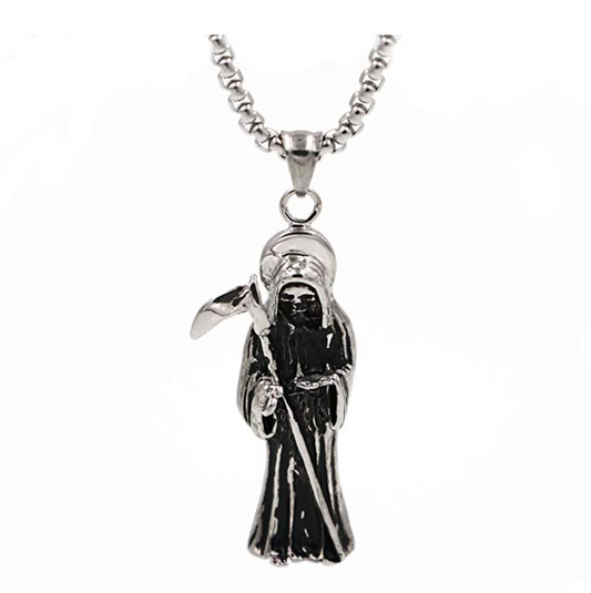 Scary Grim Reaper Necklace Silver Death Chain Gift Witch Devil Necklace Grim Reaper Demon Necklace