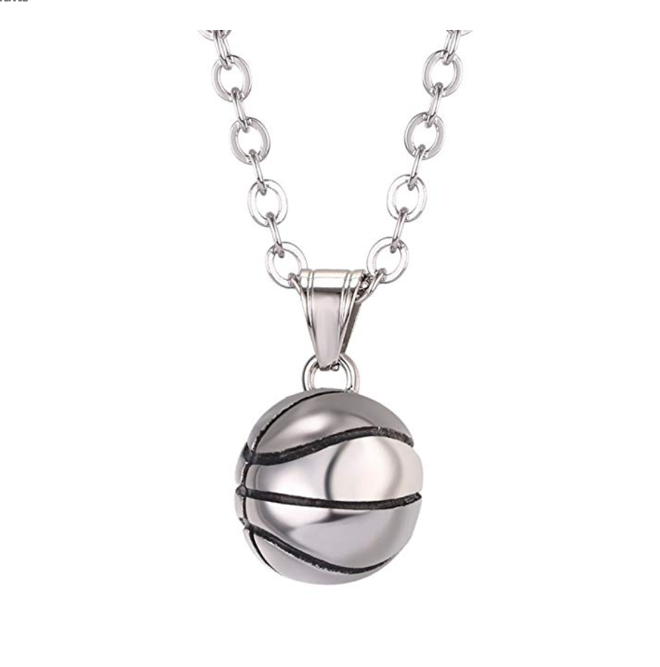 Basketball Necklace NBA Gift Pendant Silver Sports Basketball Chain 24in.