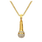Simulated Diamond Microphone Necklace Gold Disc Jockey Rapper Jewelry Hip Hop DJ Chain Silver Stainless Steel 24in.