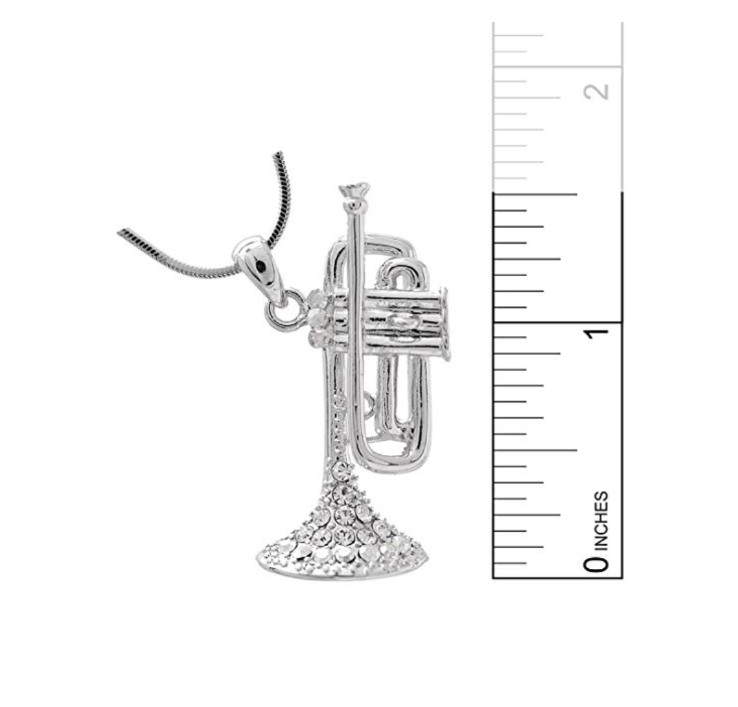 Trumpet Necklace Horn Simulated Diamond Musical Instrument Trumpet Horn Chain Music 20in.