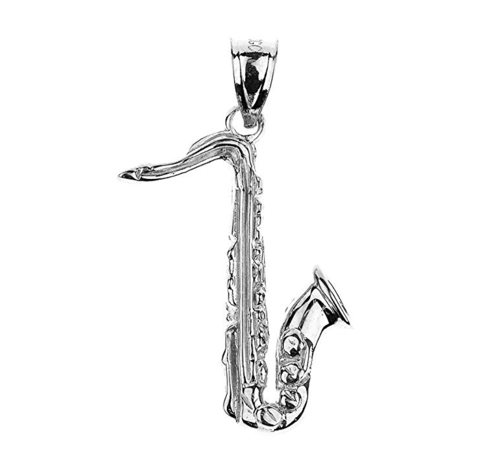 925 Sterling Silver Saxophone Necklace Saxophone Musical Instrument Sax Chain Music 22in.