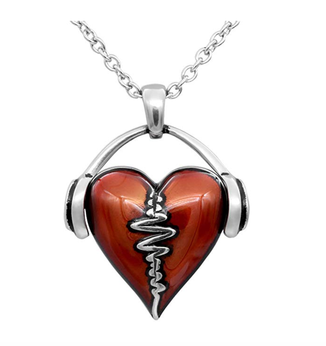 I Love Music Headphone Heart Music Necklace Musical Chain Music Heartbeat Music Love Stainless Steel 19in.