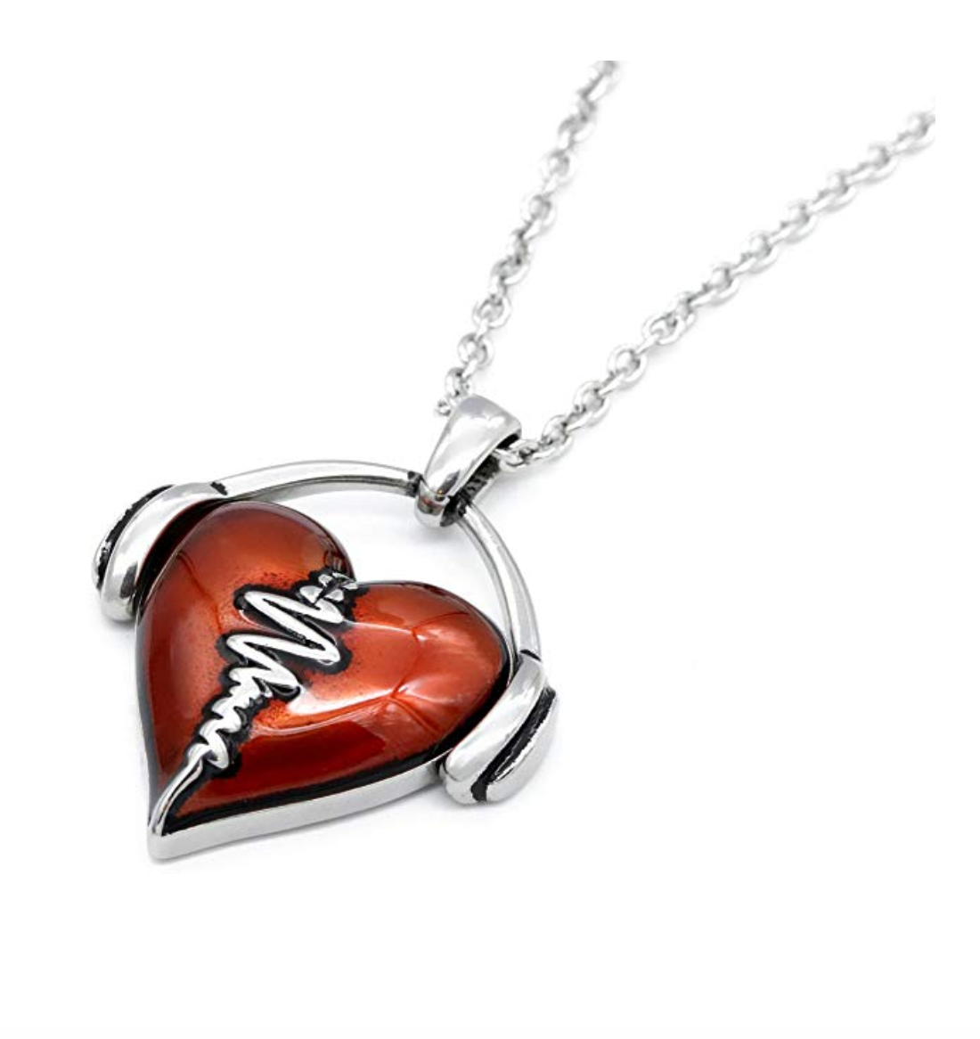 I Love Music Headphone Heart Music Necklace Musical Chain Music Heartbeat Music Love Stainless Steel 19in.